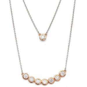 10k White & Rose Gold Diamond Bezel Bar Necklace